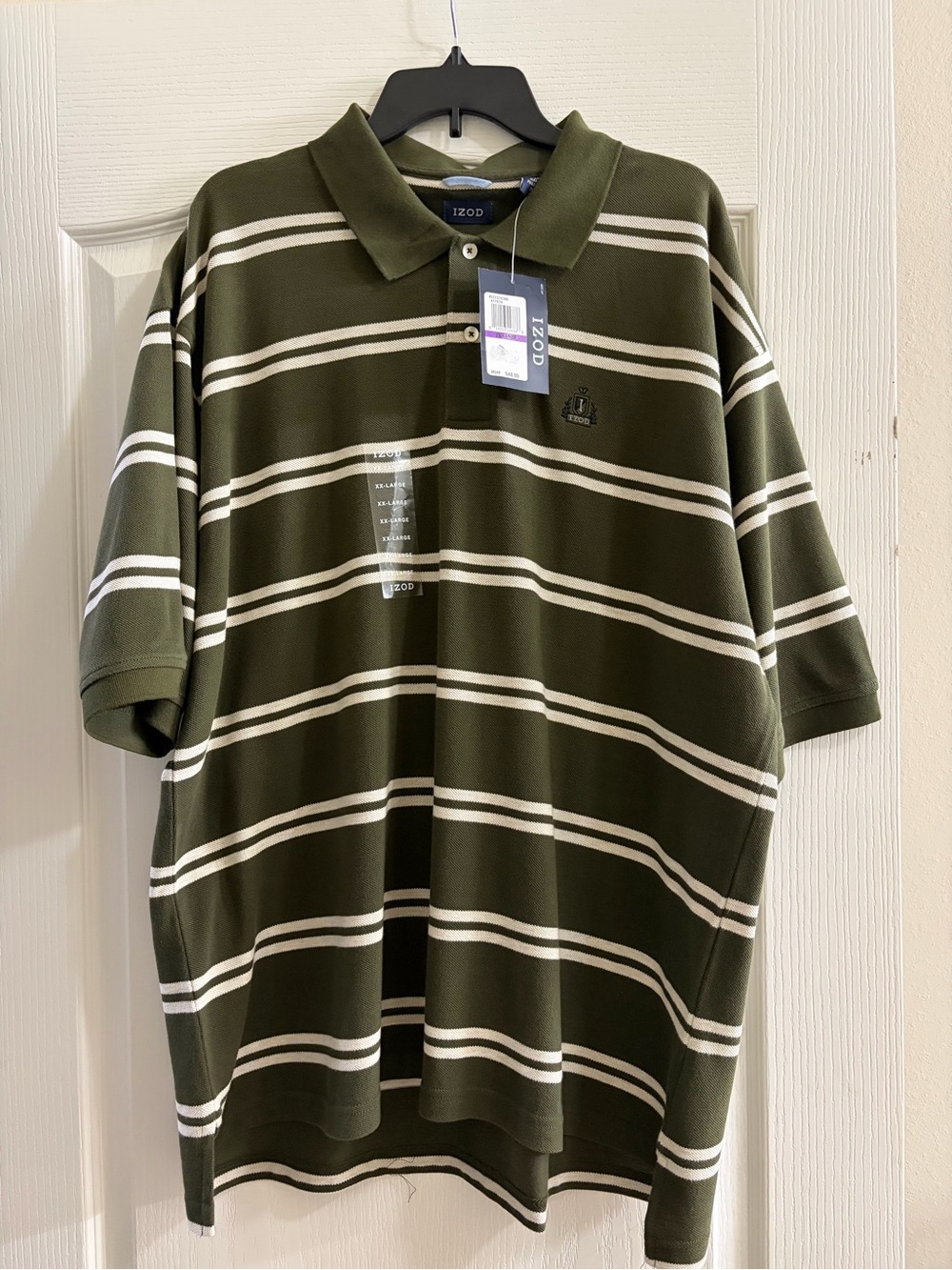 Izod Olive Green Polo with White Stripes